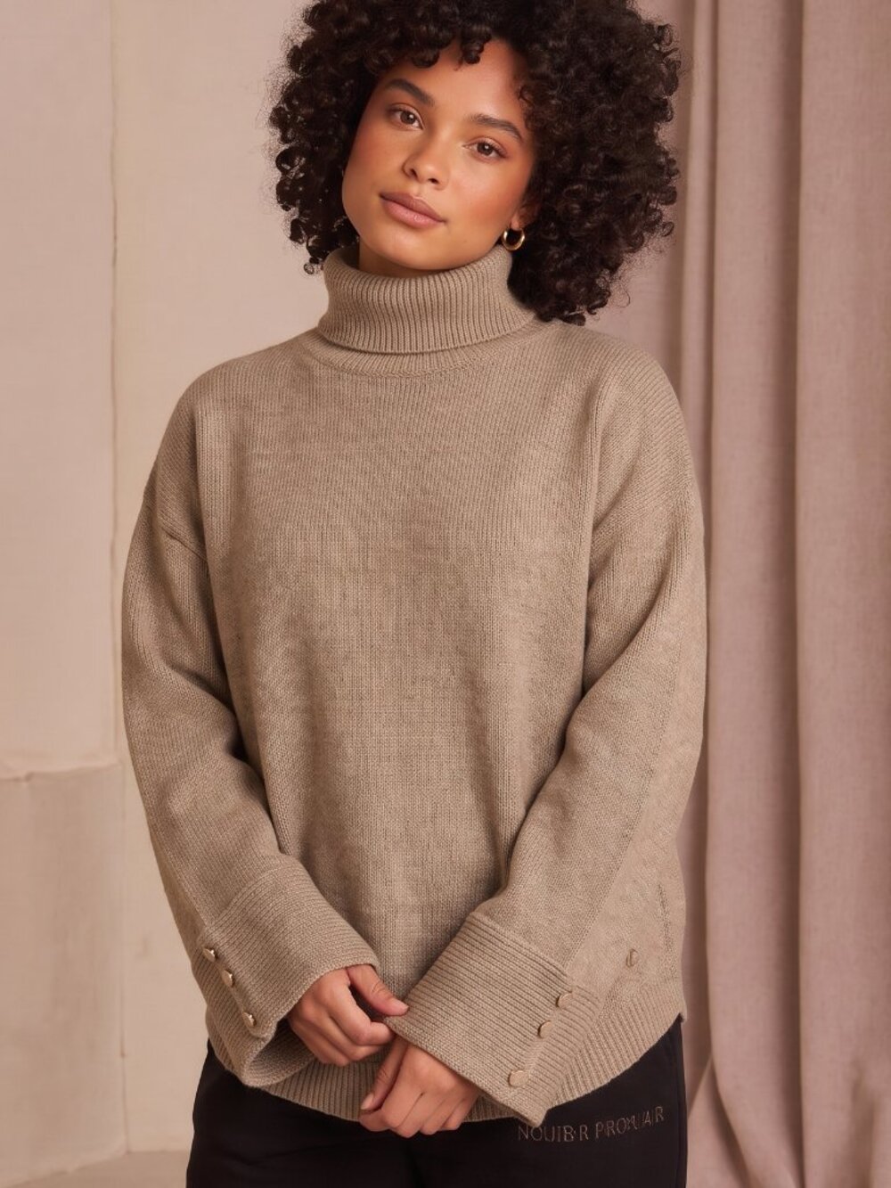 MICHAEL Michael Kors Tan Turtleneck Wide Sleeve Sweater